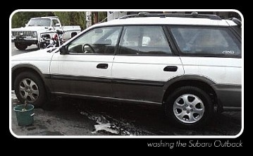 washing the Subaru Outback